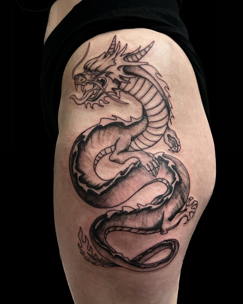 Dragon Tattoo, Line Tattoo, Blackwork Tattoo