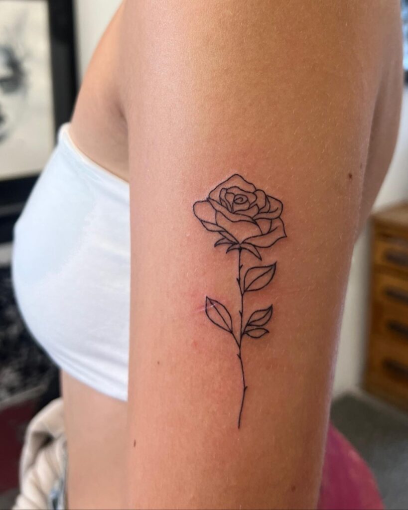 Floral Tattoo, Fine Line Rose Tattoo by Claudia Fedorovici