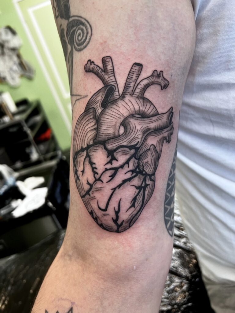 Blackwork Tattoo, Line Tattoo, Anatomical Heart Tattoo