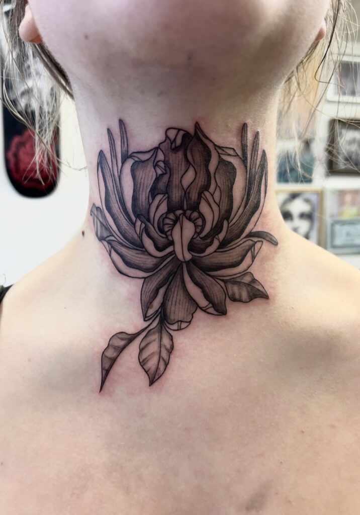 Floral Tattoo, Blackwork Tattoo, Neck Tattoo