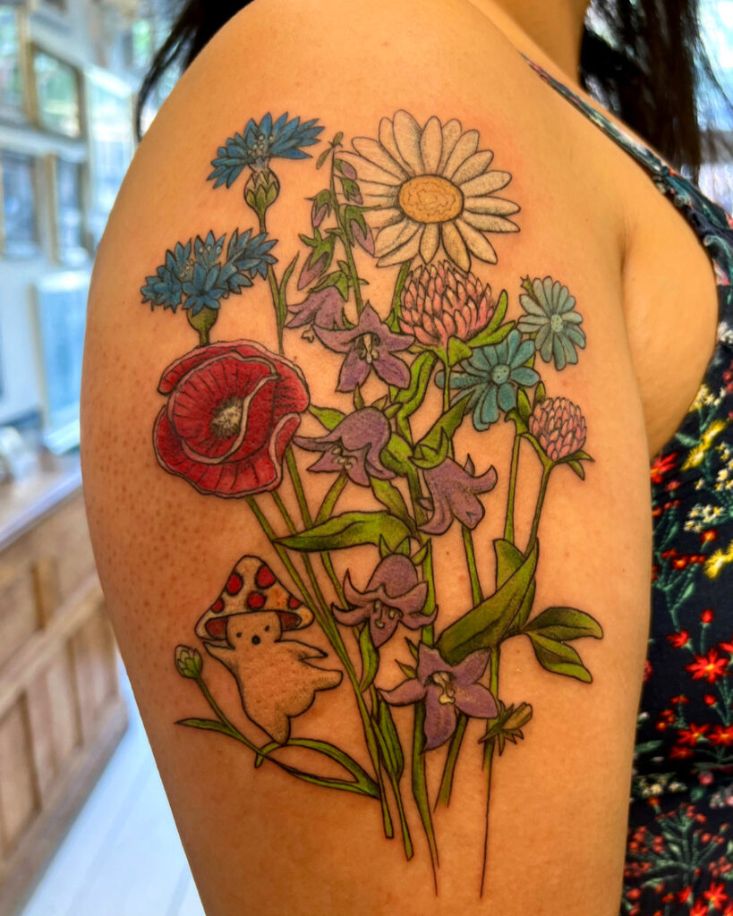 Color Tattoo, Floral Tattoo, Feminine Tattoo