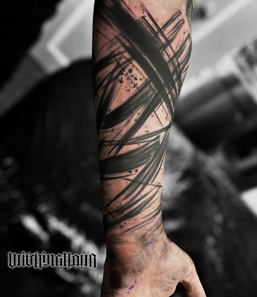 Brushstrokes Tattoo, Blackwork Tattoo, Abstract Tattoo by Bobby Grey