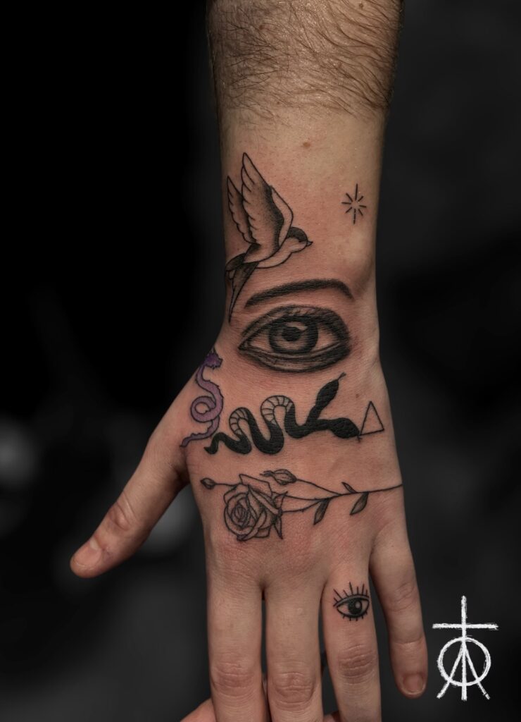 Hand Tattoo, Eye Tattoo, Rose Tattoo, Swallow Tattoo by Claudia Fedorovici