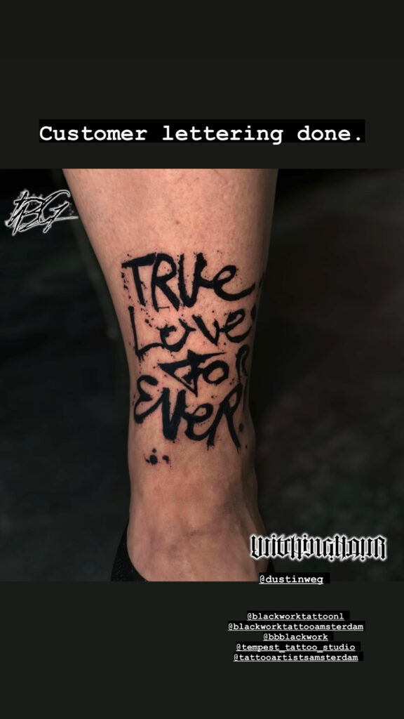 Custom Blackwork Lettering Tattoo by Bobby Grey at The Best Tattoo Studio In Amsterdam Tempest Tattoo Studio