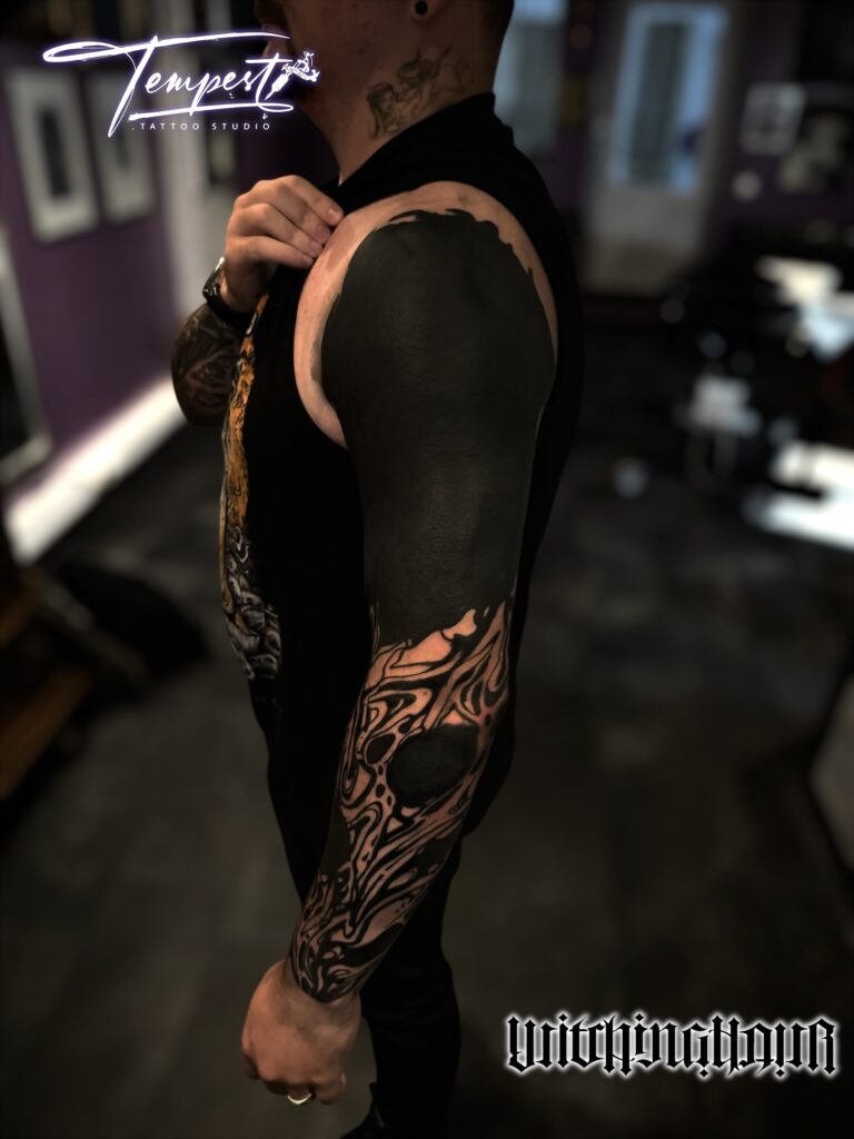 Blackout Tattoo, Abstract Blackwork Tattoo, Blackwork Tattoo By The Best Blackwork Tattoo Artist Bobby Grey