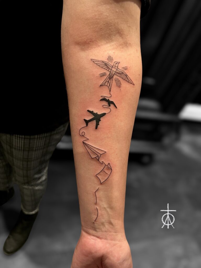 Travel Line work Tattoo by Claudia Fedorovici